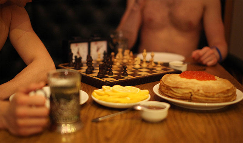 Playing chess in sauna